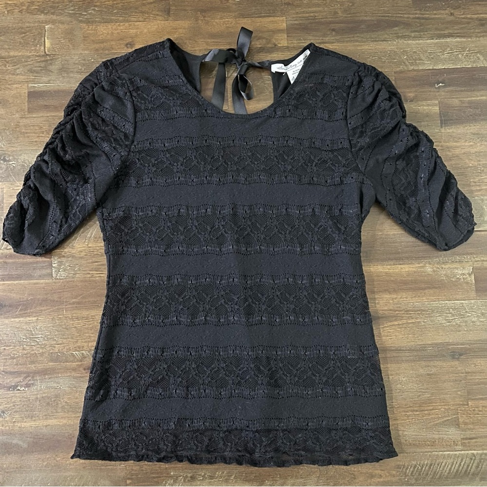 American Rag black dressy top with lace overlay EUC